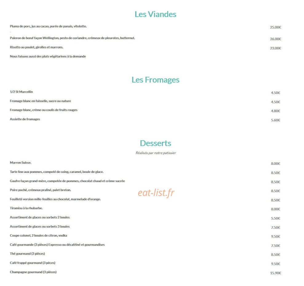 Carte et menu de Brasserie L’instant M à Tassin la Demi Lune — Les viandes, fromages et desserts