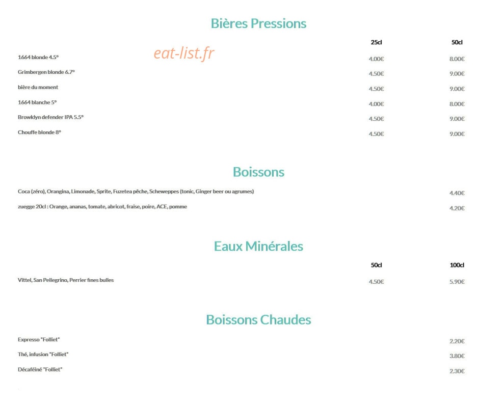 Carte et menu de Brasserie L’instant M à Tassin la Demi Lune — Les bières, boissons et eaux minérales, ...