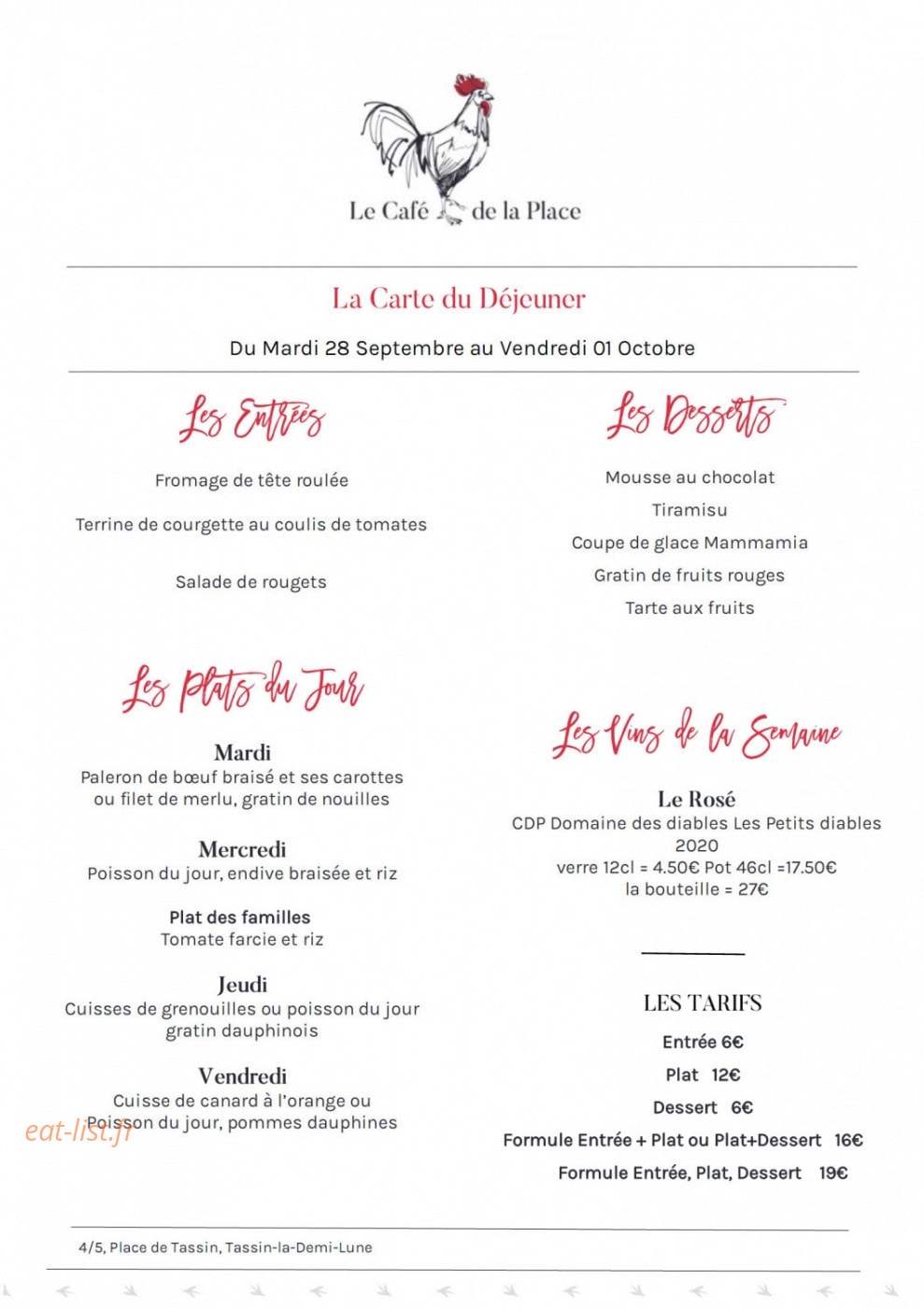 Café de la Place — carte page 1