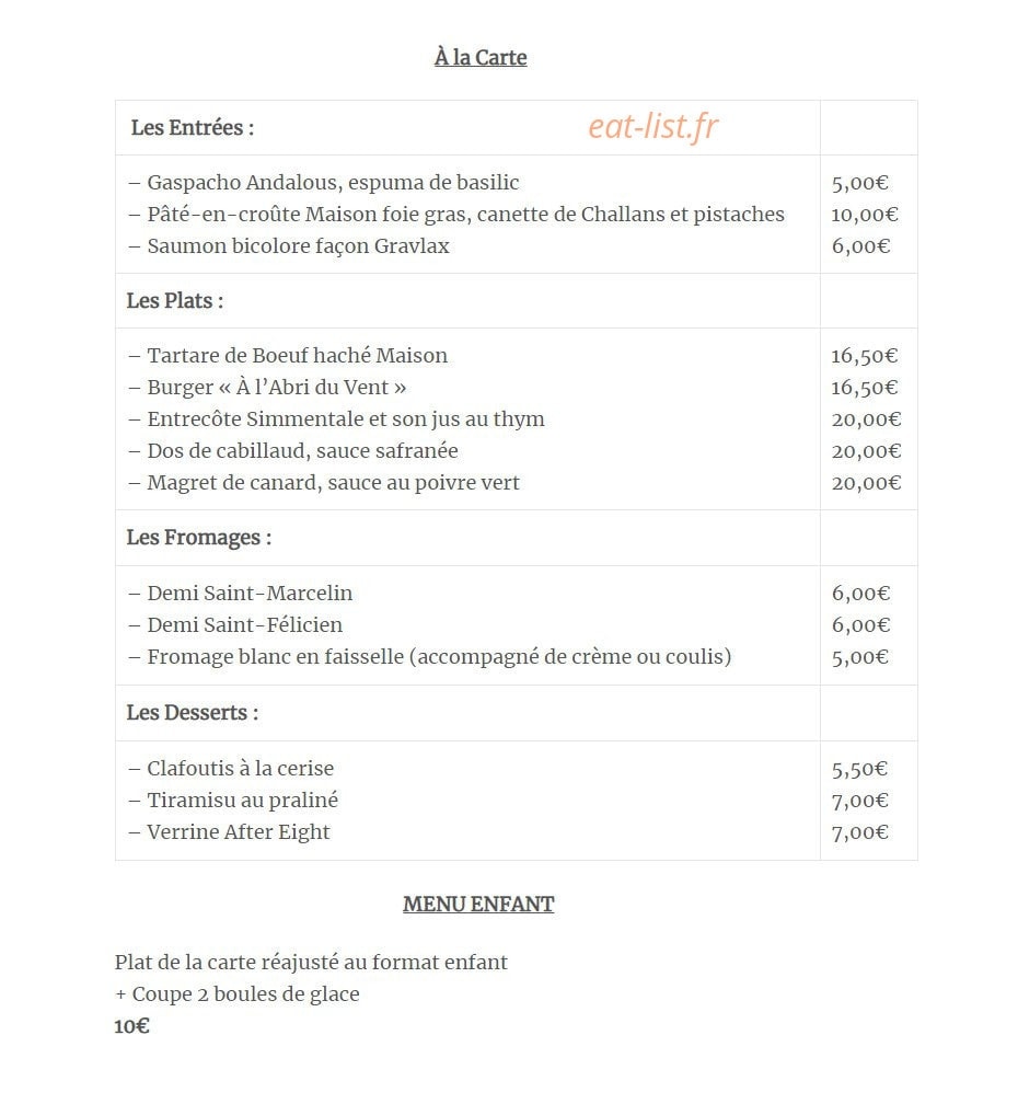 À l'Abri du Vent — carte page 1