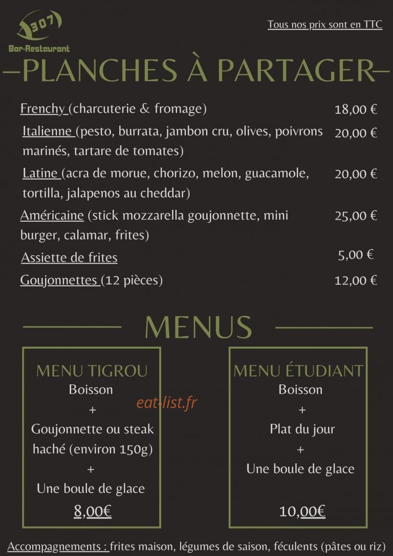 Restaurant 307 — carte page 2