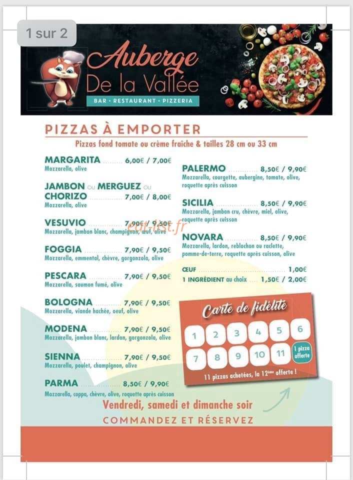 Auberge de la vallée — carte page 1