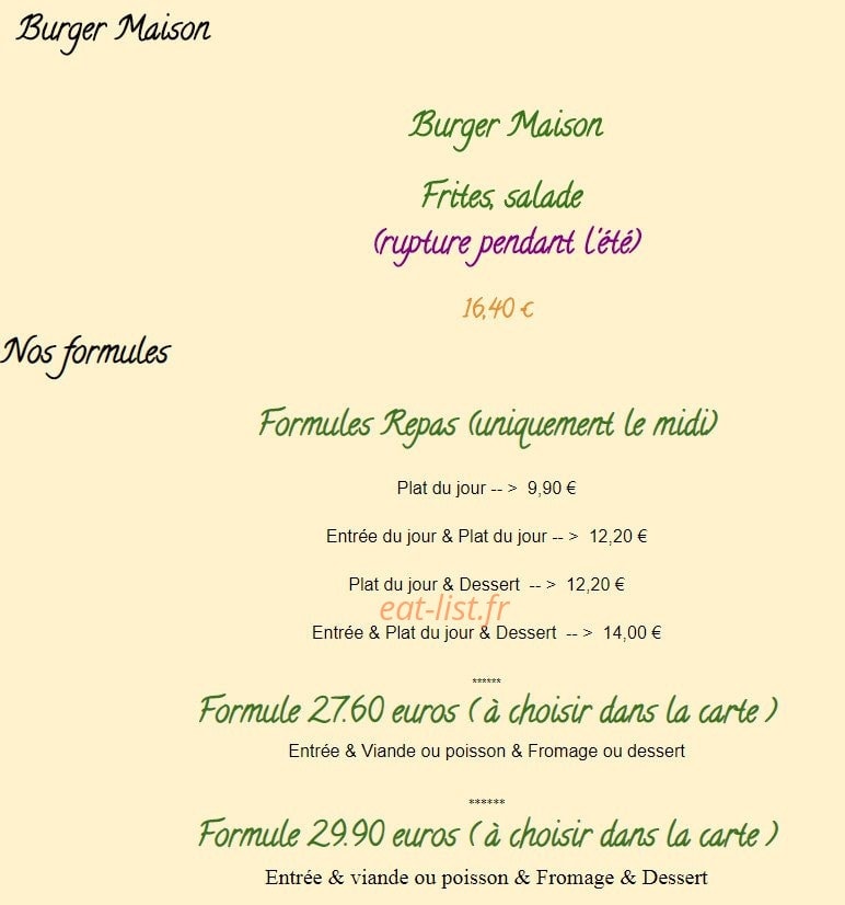 Restaurant Ferroux — carte page 1