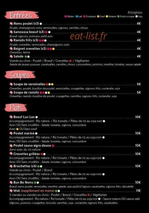 Carte et menu de Bebs Asian Food à Venissieux — Entrées, soupes et plats
