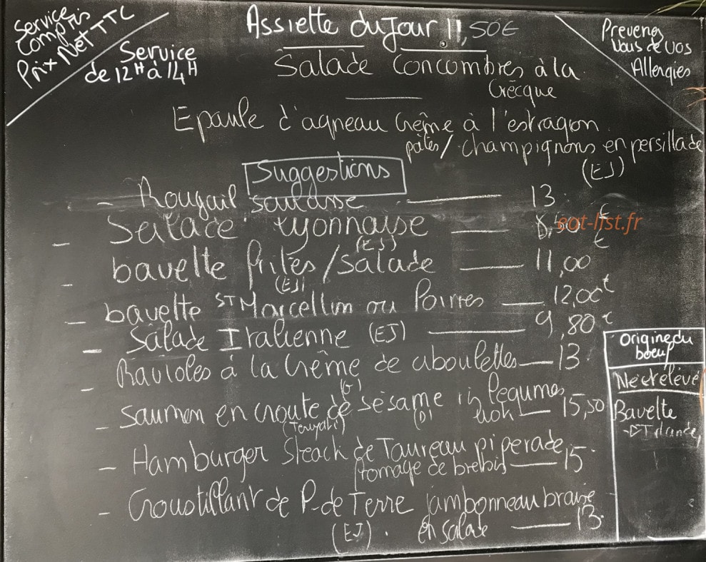 Brasserie de Parilly — carte page 1