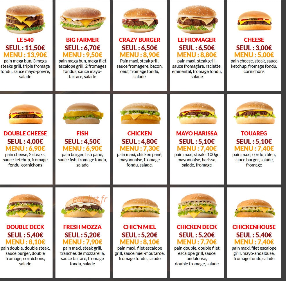 Burger 24 — carte page 1