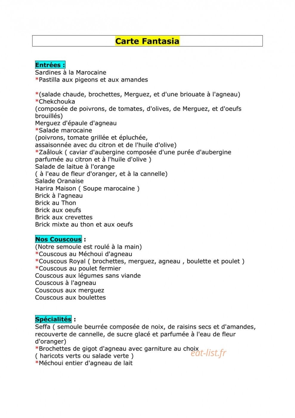 Fantasia reception — carte page 2