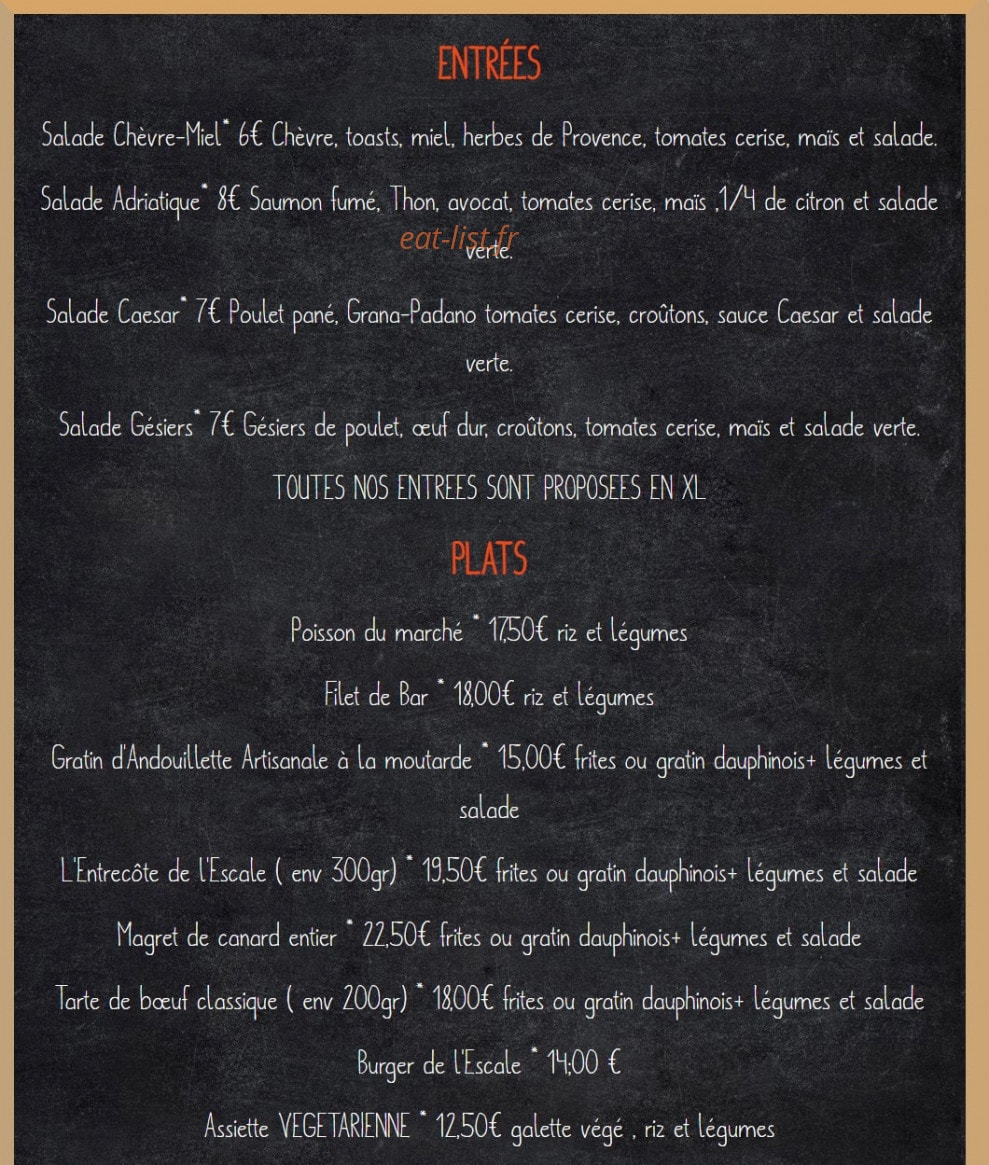 L'Escale Gourmande — carte page 1