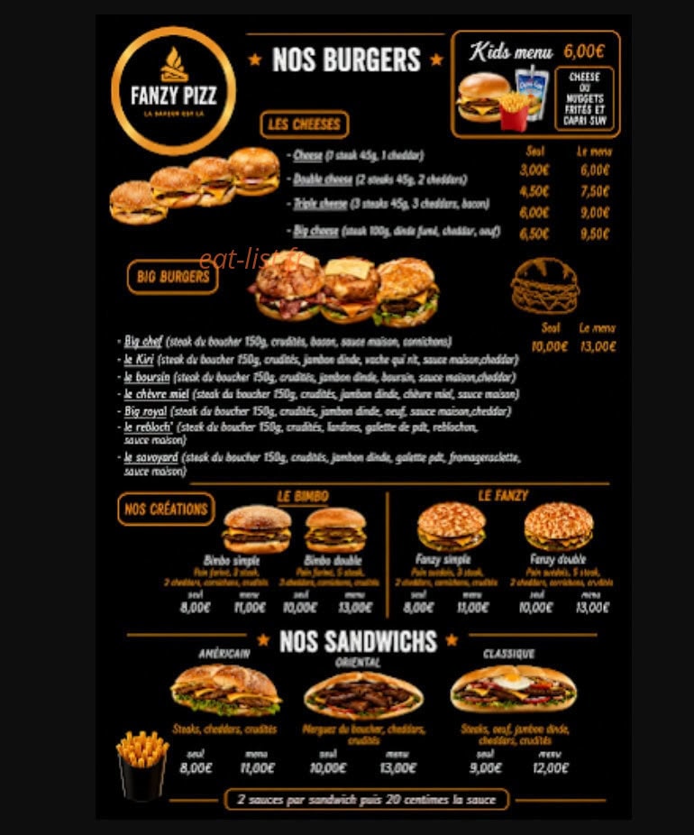 Fanzy Pizz — carte page 1