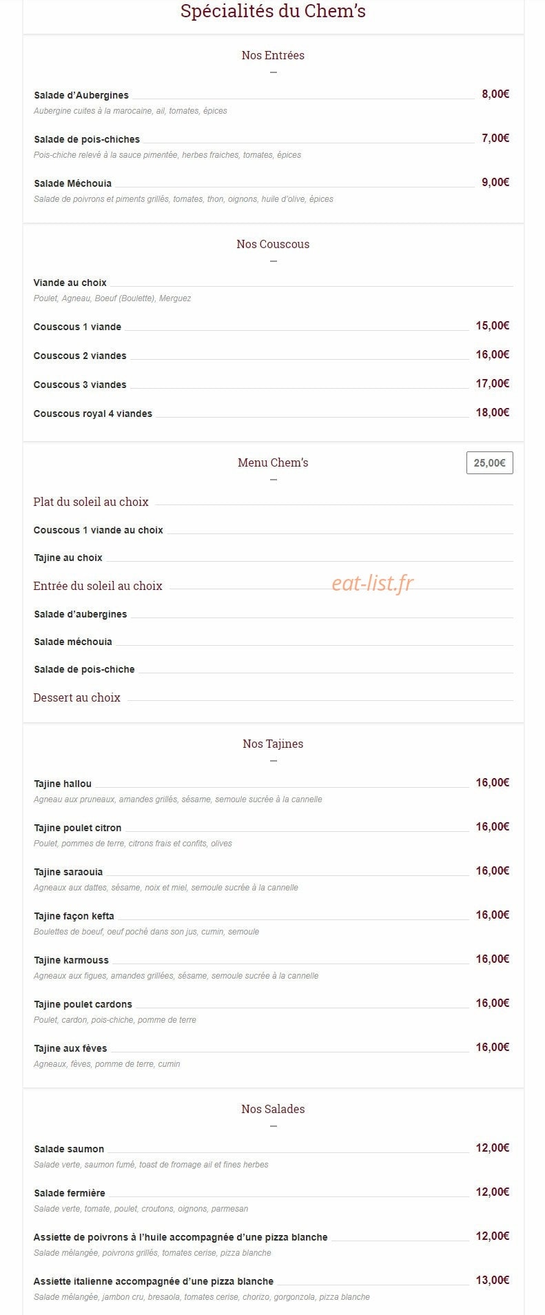 Le Chem’s — carte page 1