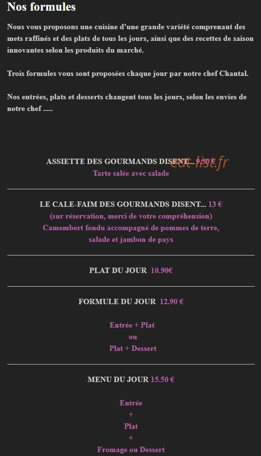 Les Gourmands Disent — carte page 1