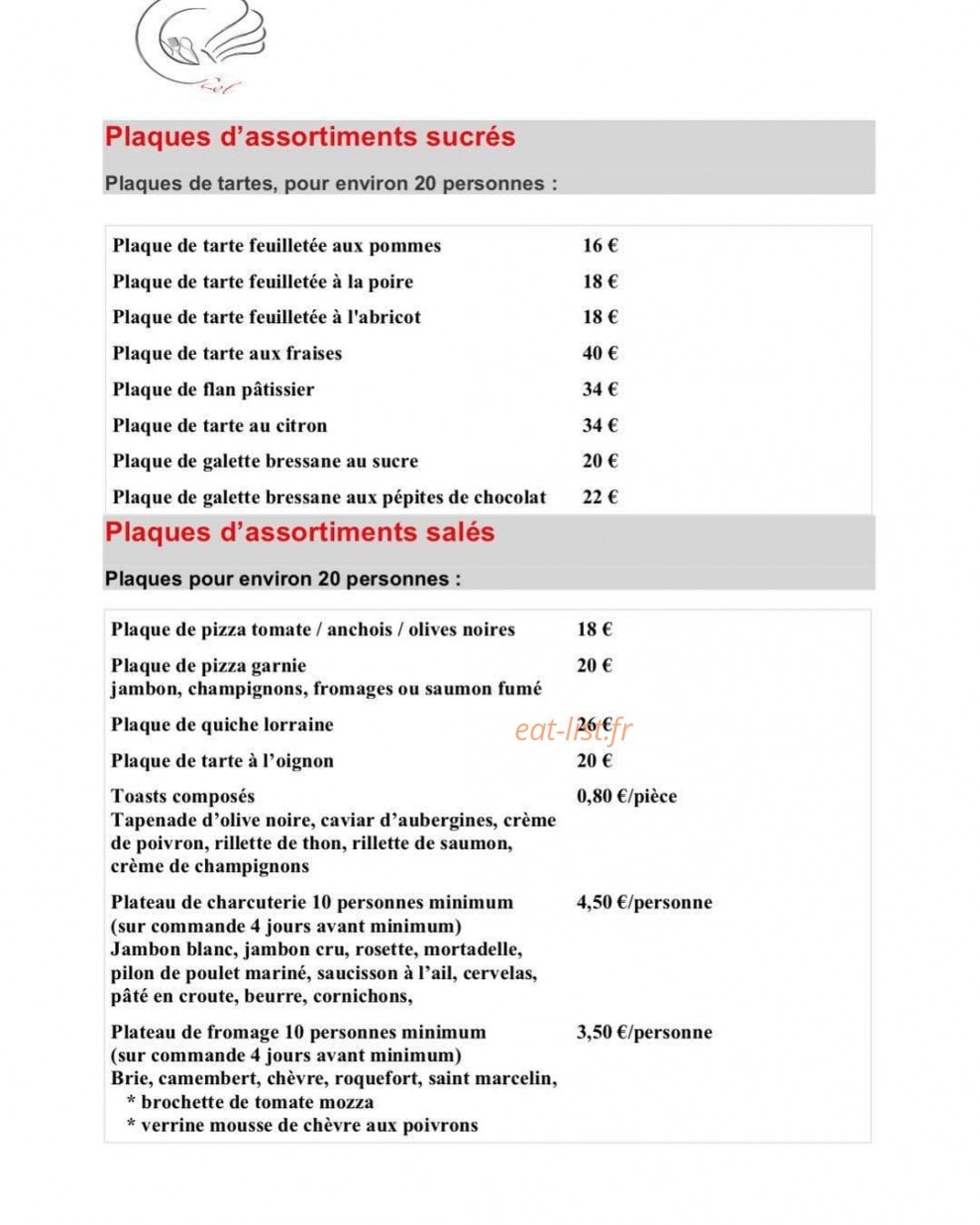 2 el traiteur — carte page 1