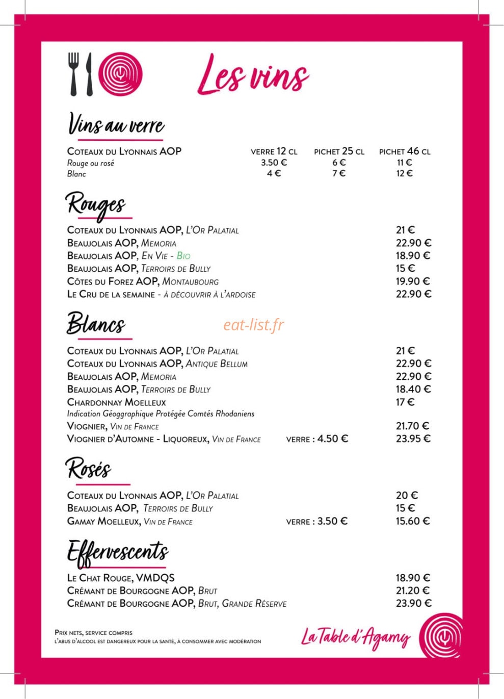 La Table d'Agamy — carte page 3