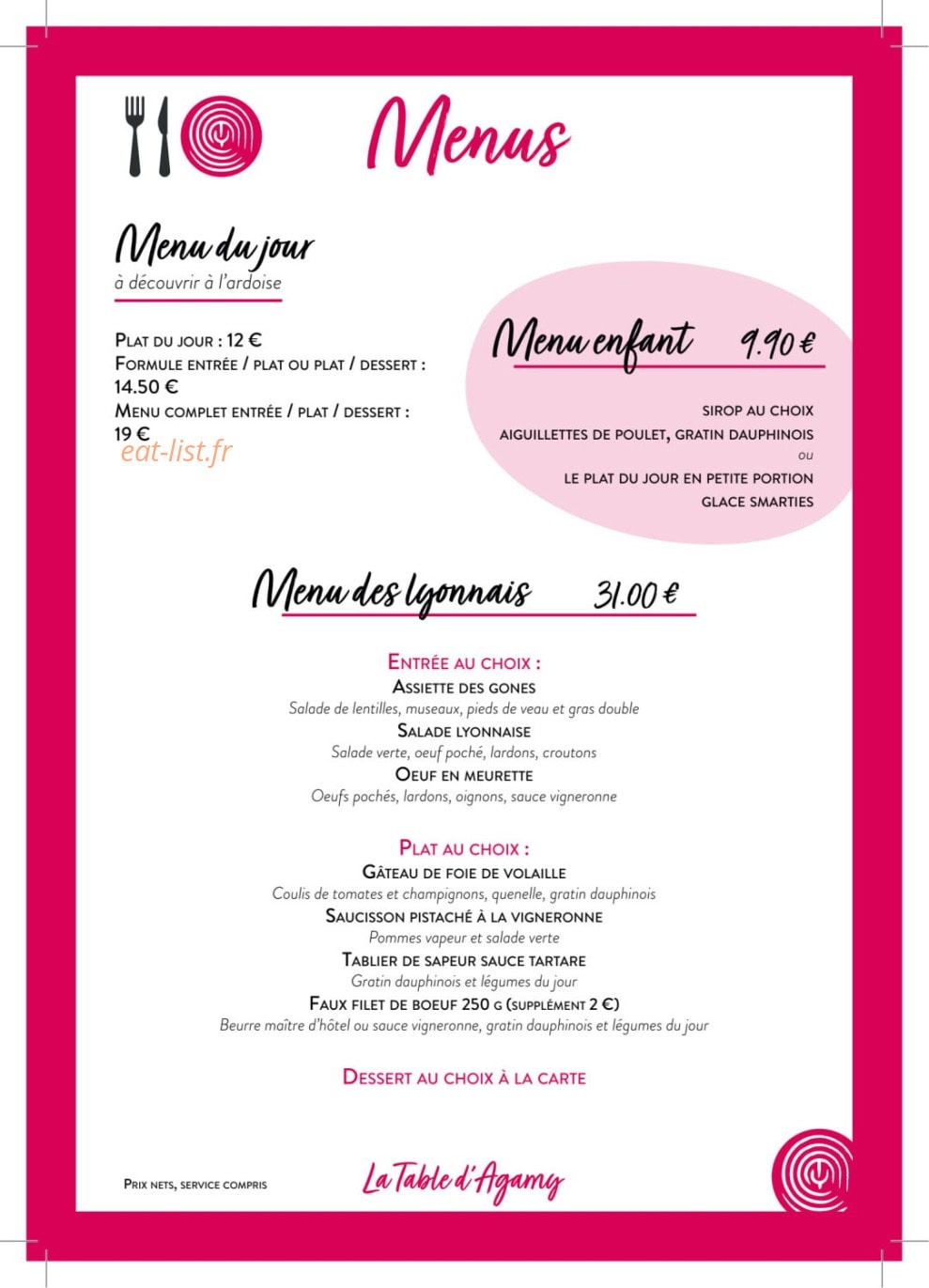 La Table d'Agamy — carte page 2
