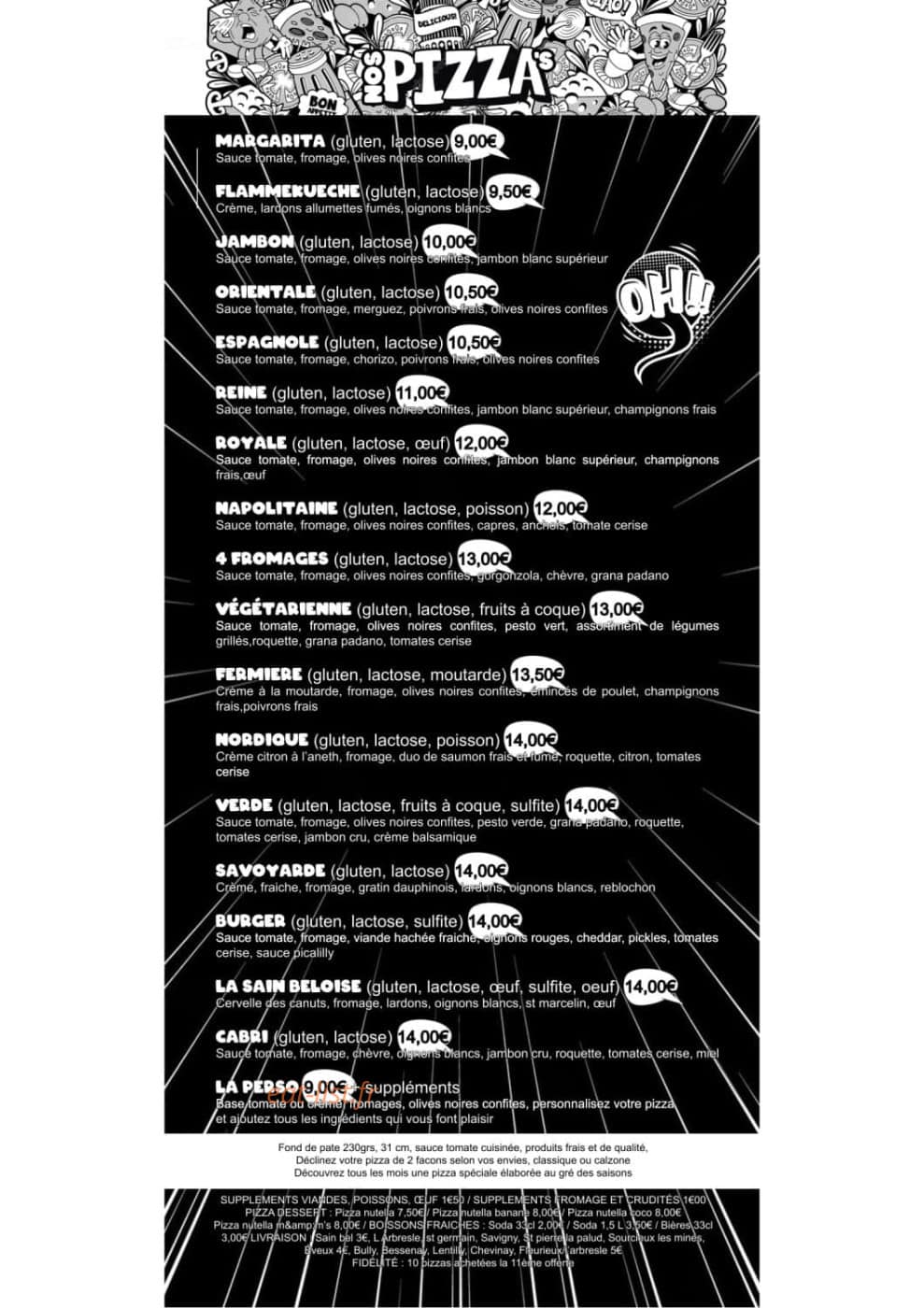 Sain Bé Pizz — carte page 1
