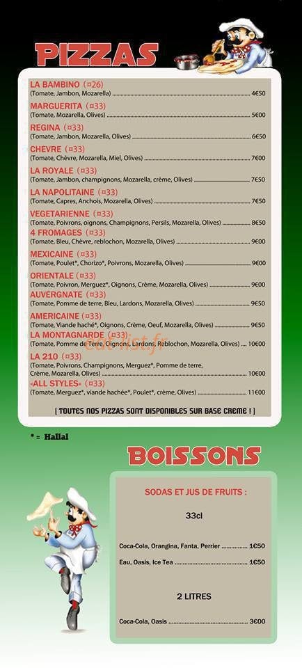 210 Pizza's — carte page 2
