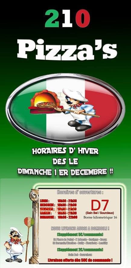210 Pizza's — carte page 1