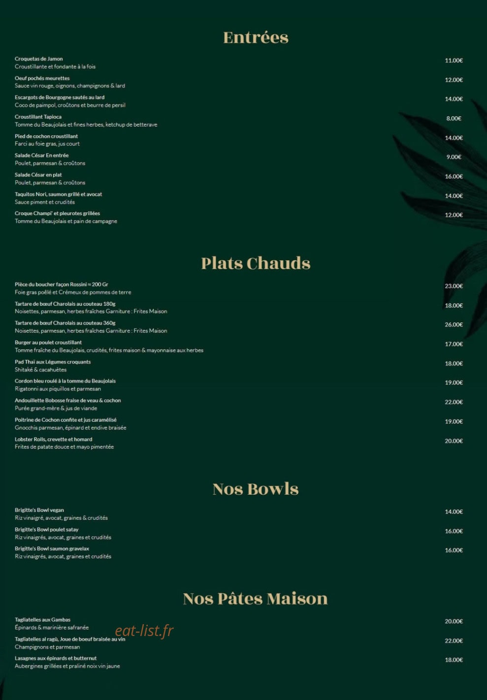 Bistrot Brigitte — carte page 1
