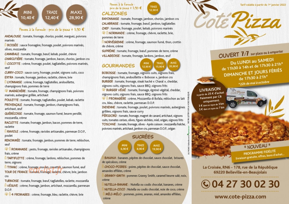 Côté Pizza — carte page 2