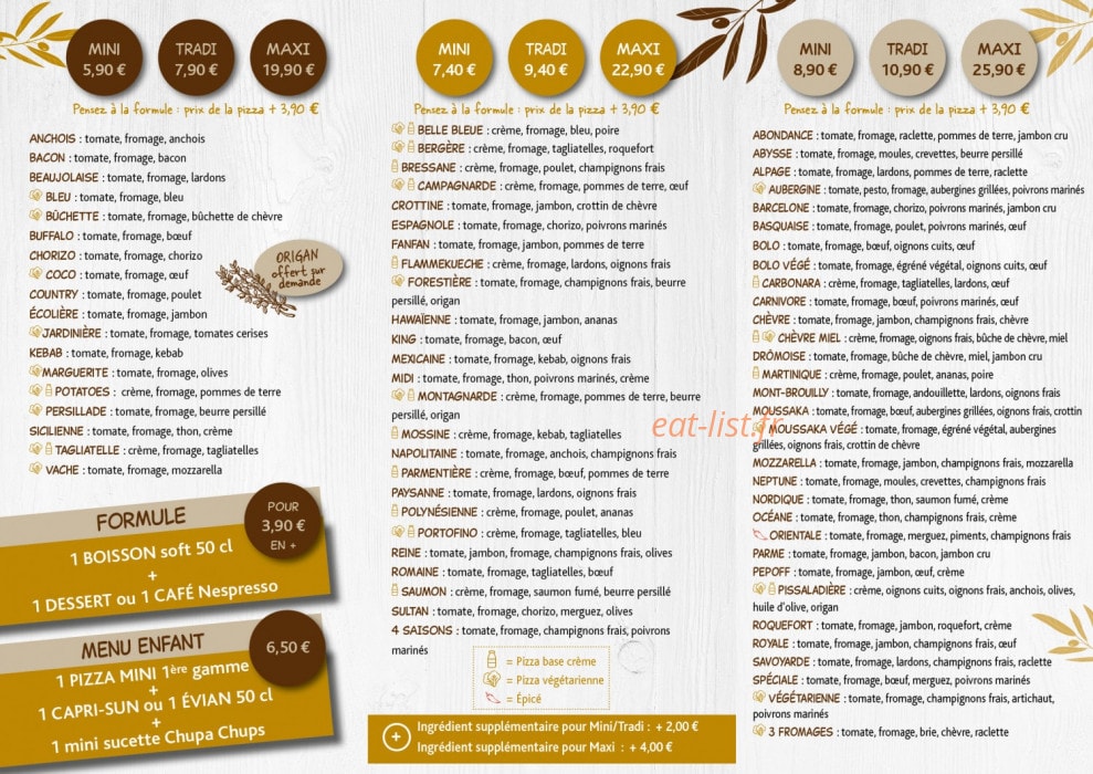 Côté Pizza — carte page 1