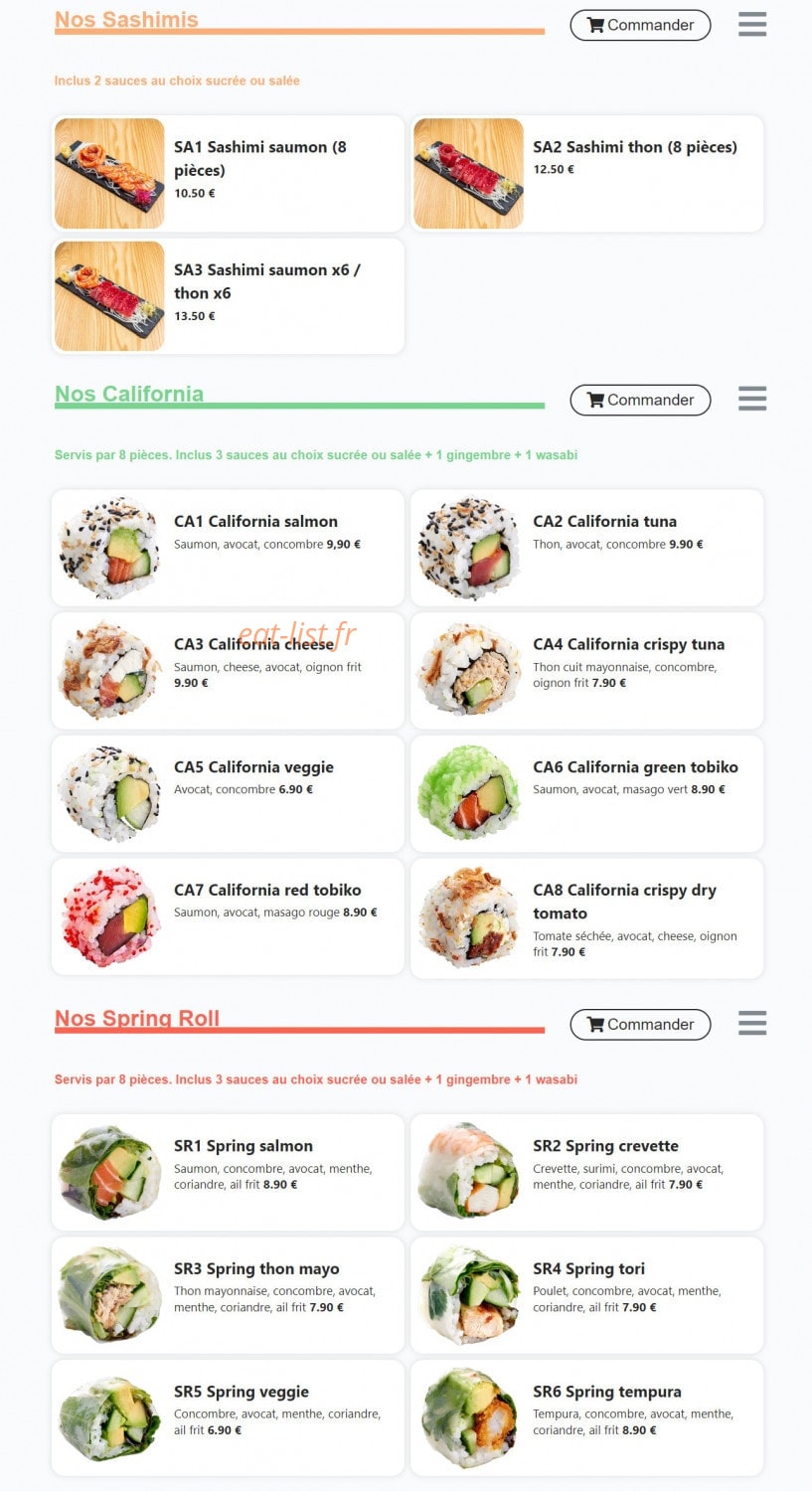 Carte et menu de Gold & Roll's à Belleville-en-Beaujolais — Les sashimis, california, ...