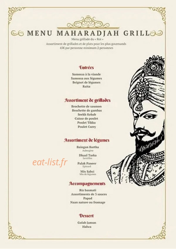 Carte et menu de Indian Garden à Belleville-en-Beaujolais — Les menus mamaharadjah grill