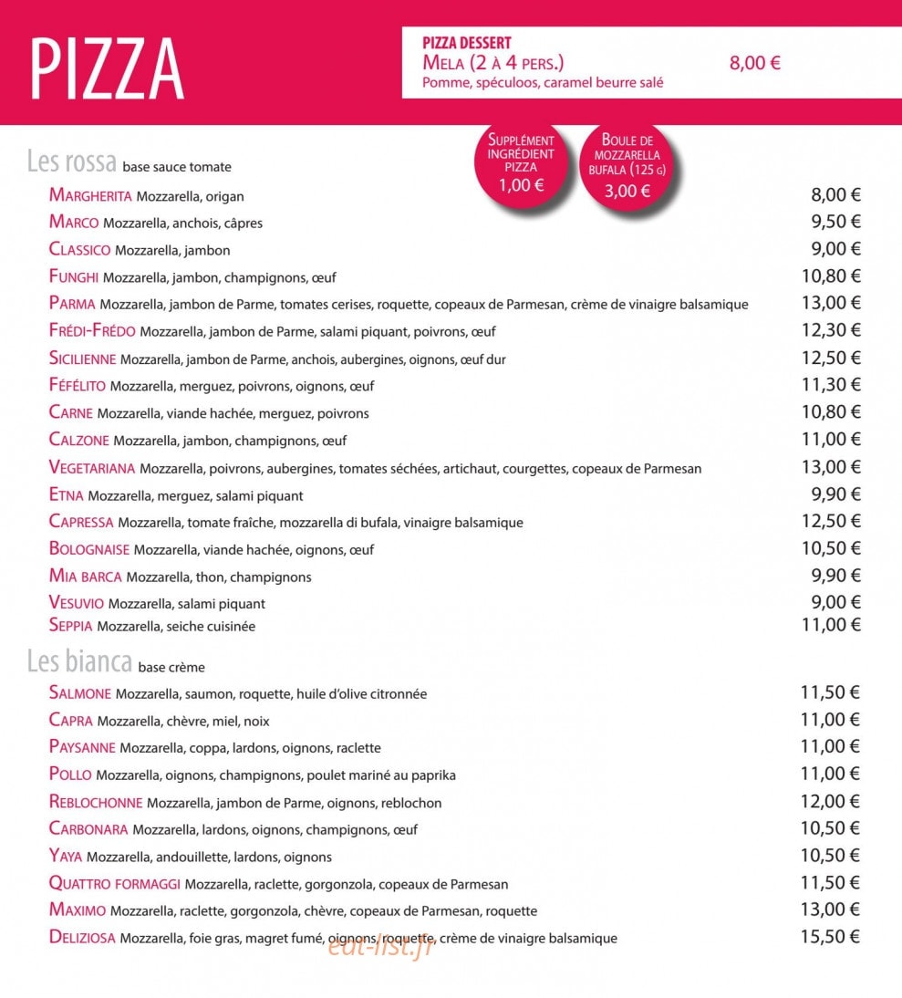 Carte et menu de La Bruschetta à Belleville-en-Beaujolais — Pizzas