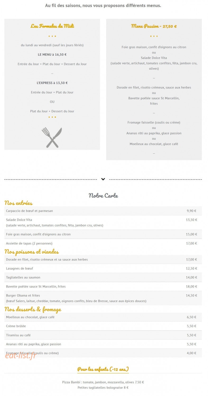 Carte et menu de La Pizze à Belleville-en-Beaujolais — Menus et Plats à la carte