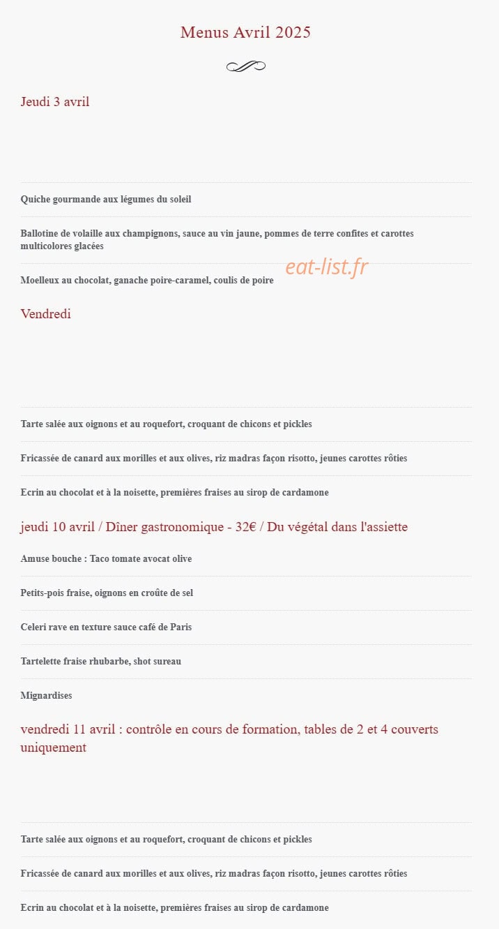 Carte et menu de Le Jardin De Paul à Belleville-en-Beaujolais — Exemple de menu