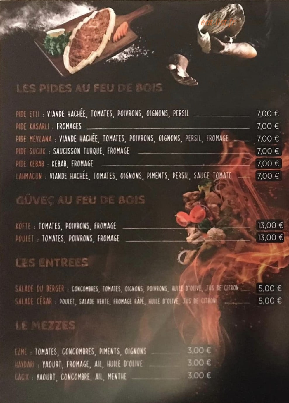 Carte et menu de Viande aux Choix à Belleville-en-Beaujolais — Les entrées, pides et mezzés, ...