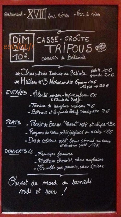 Carte et menu de XVIII sur Vins à Belleville-en-Beaujolais — Un exemple de menu