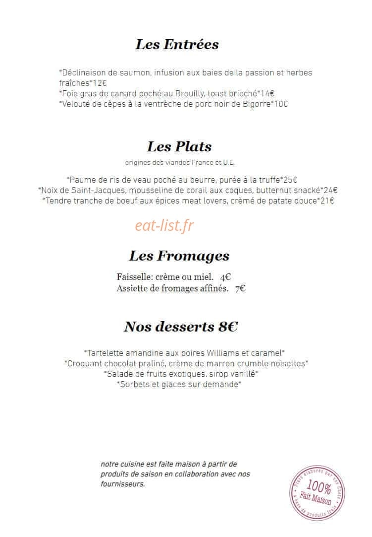 Auberge De Corcelles — carte page 1