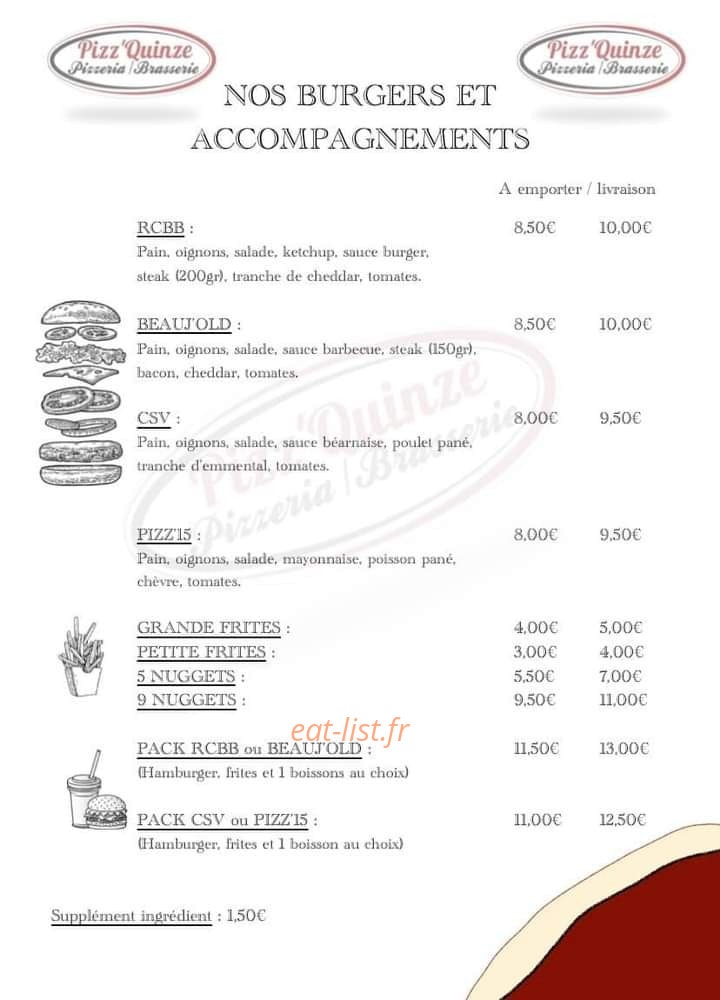 Pizz'Quinze — carte page 1