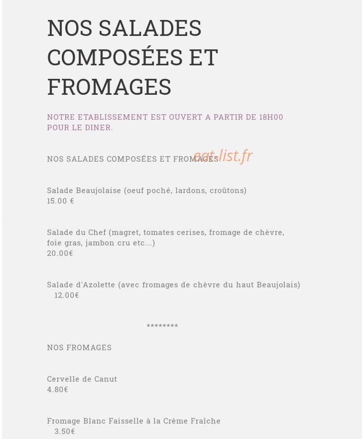 Carte et menu de La Maison des Beaujolais à Saint Jean d'Ardieres — Les salades et fromages