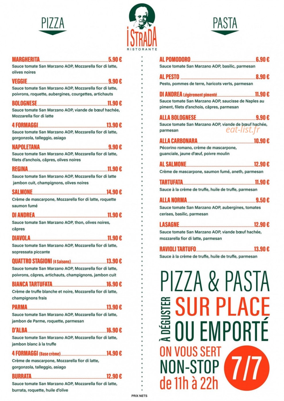 iStrada ristorante — carte page 1