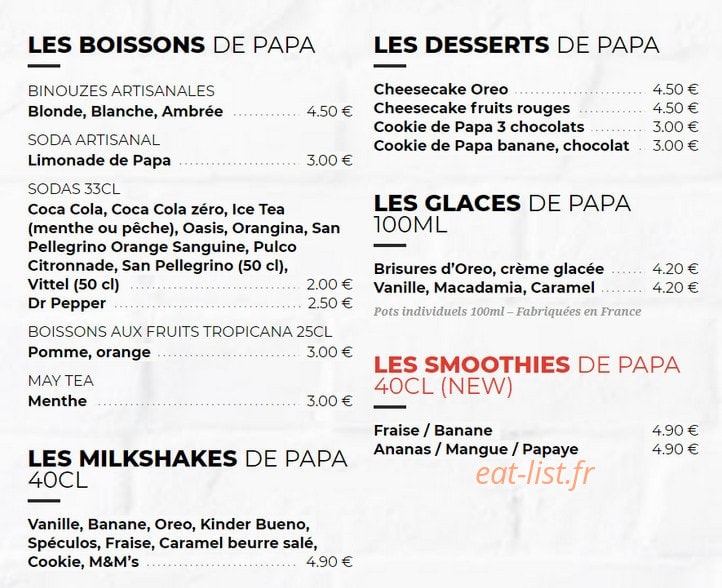 Les Burgers de Papa — carte page 4