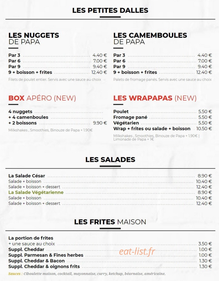 Les Burgers de Papa — carte page 3