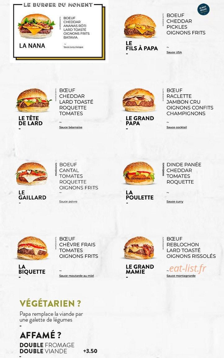 Les Burgers de Papa — carte page 1