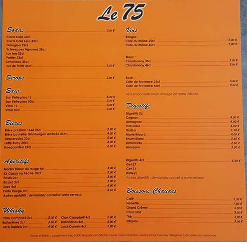 restaurant le 75 — carte page 2