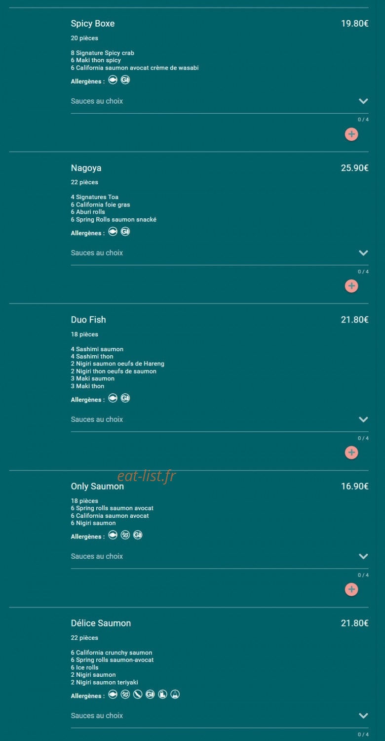 Toa sushi — carte page 3