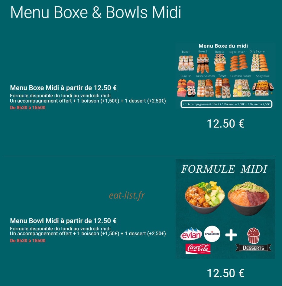 Toa sushi — carte page 1