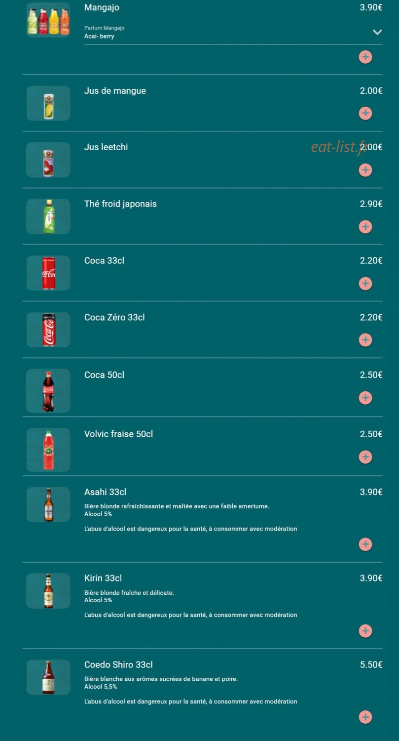 Toa sushi — carte page 20