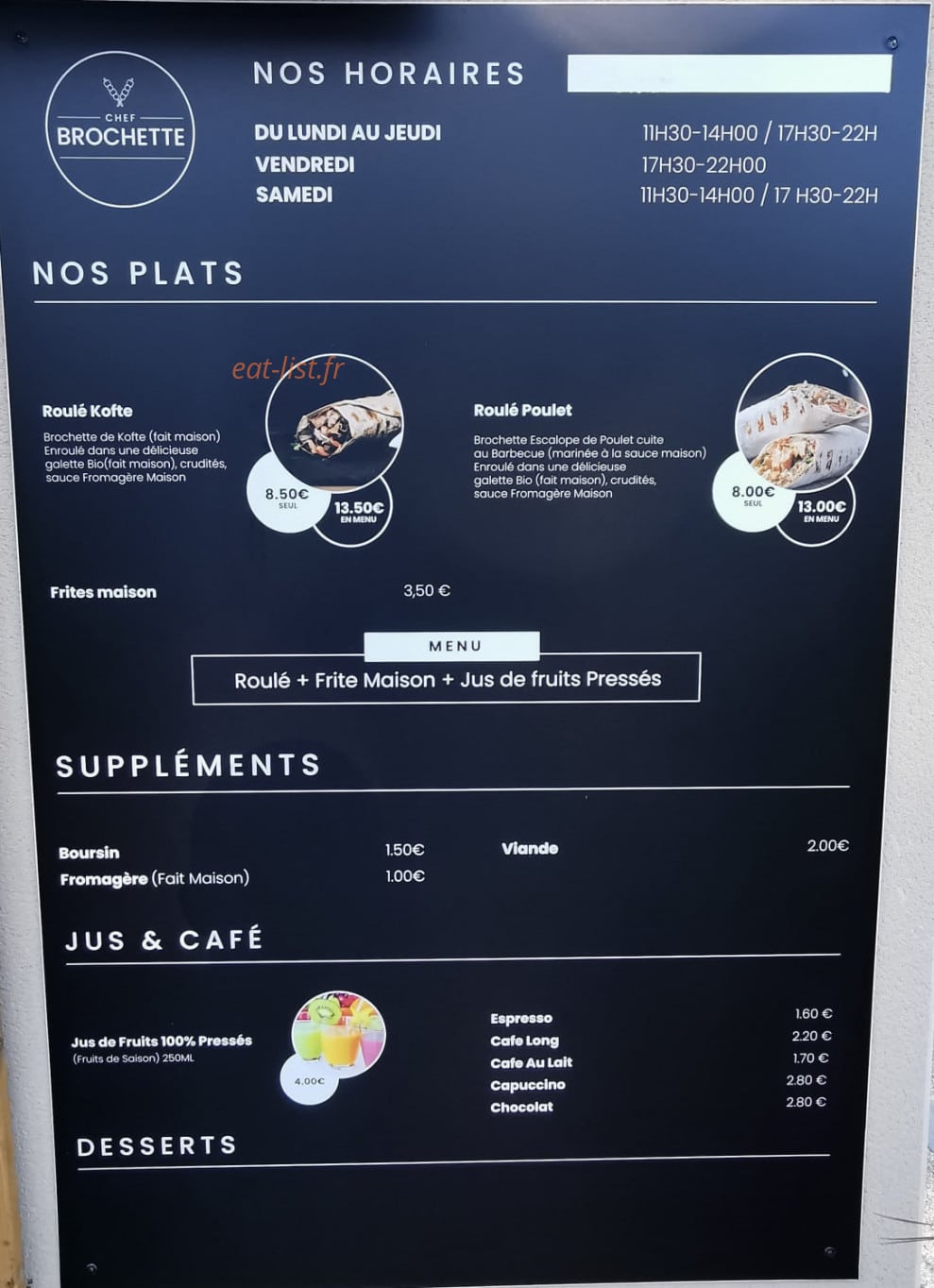 Chef Brochette — carte page 1