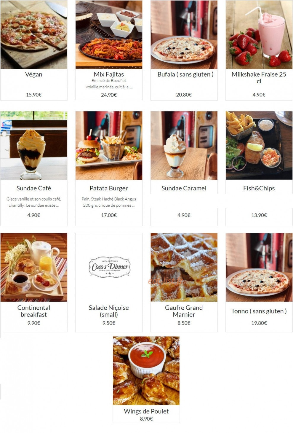 Coco's Dinner — carte page 8