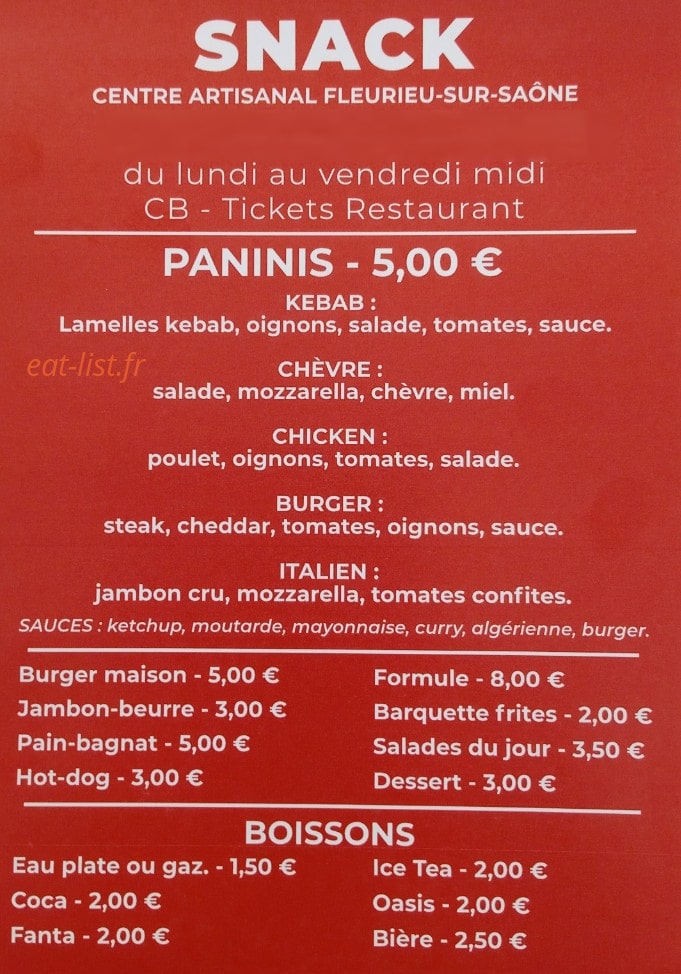 Snack — carte page 1