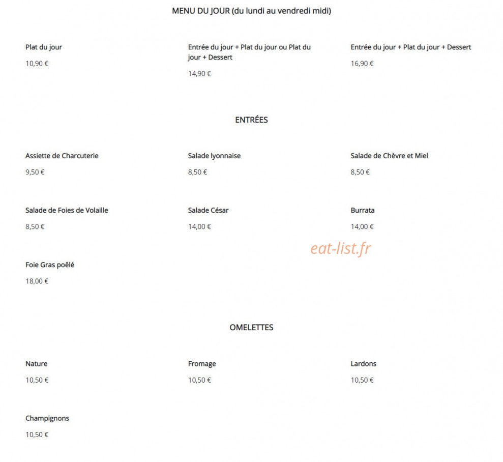 Carte et menu de Brasserie Val de Saône à Neuville sur Saone — Les menu, entrées, omelettes