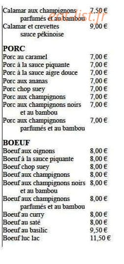 Carte et menu de Le Quai d'Asie à Neuville sur Saone — Porc et bœuf