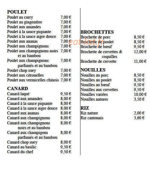 Carte et menu de Le Quai d'Asie à Neuville sur Saone — Poulet, canard et brochettes,...