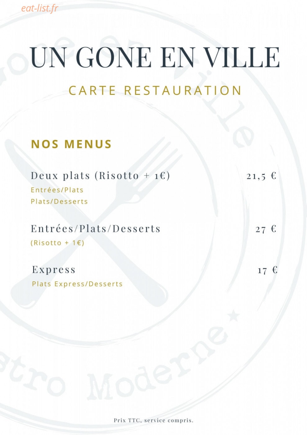 Carte et menu de Un Gone en ville à Neuville sur Saone — Les menus