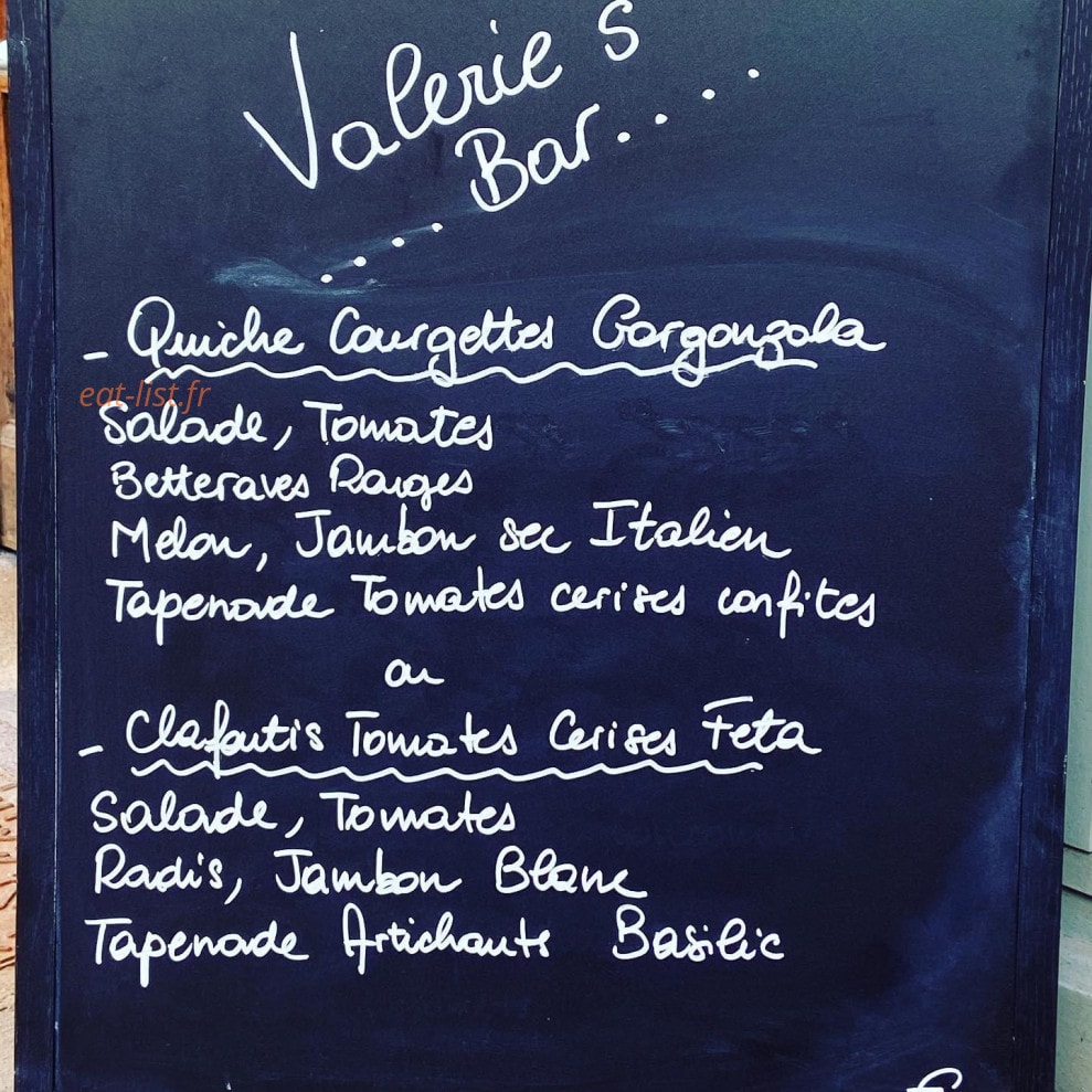 Valerie's Bar — carte page 1